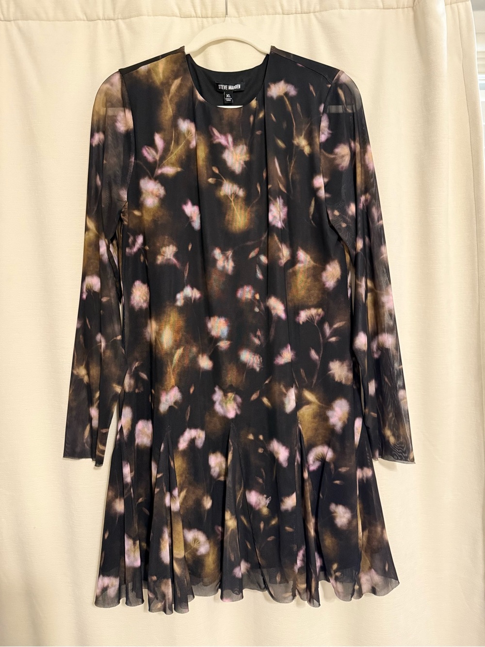 Steve Madden Black Mini Dress with Pink and Gold Floral Pattern